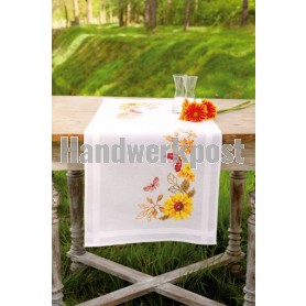 kreuzstichläufer zonnebloemen met vlinders, wit