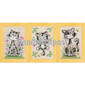 stickpackung poezen met bloemen drieluik