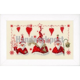 stickpackung drie kerstmannen met cadeautje, sjaal en lantaarn