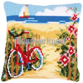 kreuzstichkissen fiets aan het strand