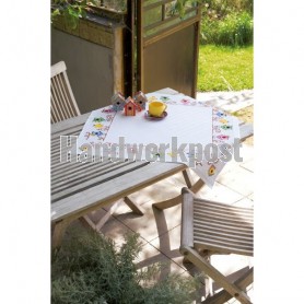 kreuzstichdecke vogels met nestkastjes, wit