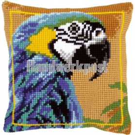kreuzstichkissen blauwe papegaai