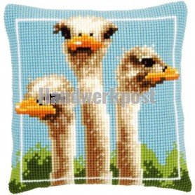 kreuzstichkissen struisvogels