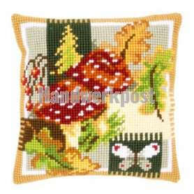 kreuzstichkissen herfst, vliegenzwammen
