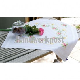 kreuzstichdecke guirlande van rozen, wit