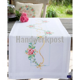 kreuzstichläufer guirlande van rozen, wit