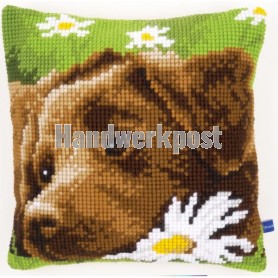 kreuzstichkissen bruine labrador