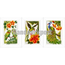 stickpackung exotische vogels drieluik