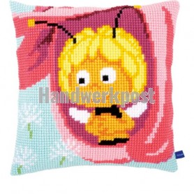 kreuzstichkissen maya de bij, maja in rose bloem