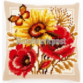 kreuzstichkissen papavers, zonnebloem en vlinder