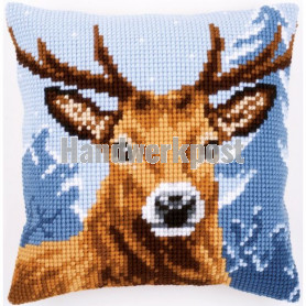 kreuzstichkissen hert in wintersfeer