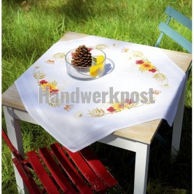 kreuzstichdecke papavers, zonnebloem en vlinder, wit