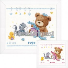 stickpackung "geboortecadeautje" (incl. blauw/rose garn)