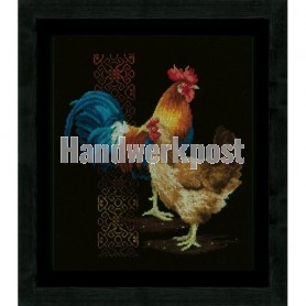 stickpackung haan en kip op zwart