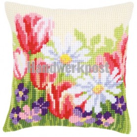 kreuzstichkissen lente bloemenveld