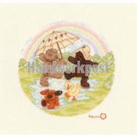 stickpackung popcorn bear, dansen in de regenplas