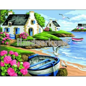 stramin landschap met roeiboot