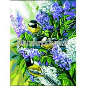 stramin + garnpaket, koolmeesjes met bloemen-1