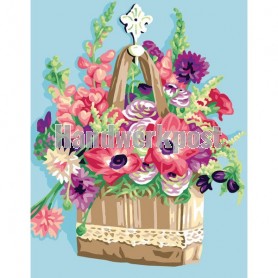 stramin + garnpaket, bloemen in tas