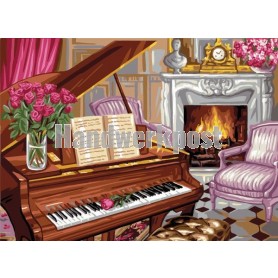 stramin + garnpaket, pianoscene met rozen