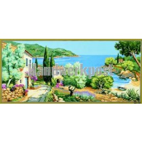 stramin + garnpaket, landschap aan zee