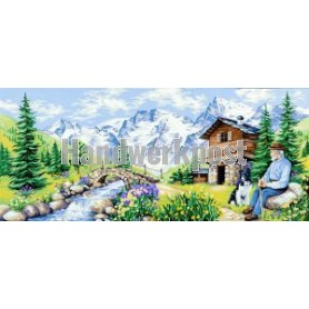 stramin + garnpaket, berglandschap met schapenherder