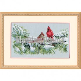 stickpackung kardinalen in de sneeuw