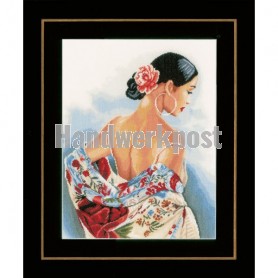 stickpackung dame met bloemensjaal