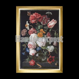 stickpackung jan davidsz, stilleben, bloemen in glazen vaas op zwart 