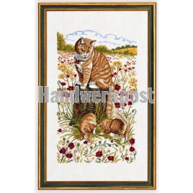 stickpackung poes met kittens in het veld