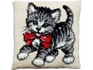 kreuzstichkissen poes met rode strik