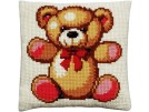 kreuzstichkissen teddybeer met rode strik
