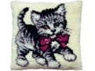 knüpfkissen poes met rode strik (excl. knüpfhaken)