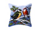 kreuzstichkissen vogels in wintersfeer