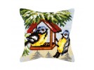 kreuzstichkissen vogelhuisje met koolmeesjes