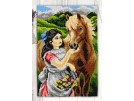kreuzstichwandbehang bloemenmeisje met paard