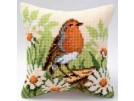 kreuzstichkissen roodborstje op boomstronk