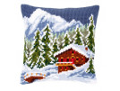 kreuzstichkissen chalet in winters gebergte