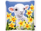 kreuzstichkissen lammetje met narcissen