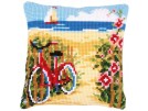 kreuzstichkissen fiets aan het strand