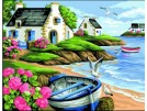 stramin landschap met roeiboot