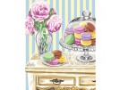 stramin + garnpaket, stilleven, koekjes met bloemen
