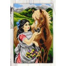 kreuzstichwandbehang bloemenmeisje met paard