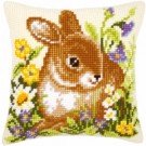 kreuzstichkissen konijn in bloemenveld