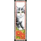 stickpackung lesezeichen, poes/grijs met bloemen