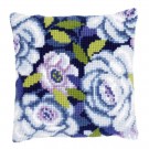 kreuzstichkissen lavendelblauwe bloemen