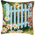 kreuzstichkissen tuinhek in bloementuin