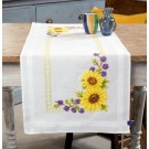 kreuzstichläufer zonnebloemen met blauwe druifjes, wit