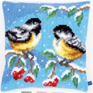 kreuzstichkissen koolmeesjes in wintersfeer