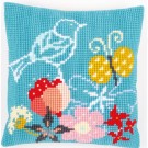 kreuzstichkissen vogel en vlinder op blauw 